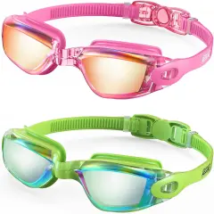 Swim Goggles, 2 Pack Swimming Goggles No Leaking Adult Men Women Youth PinkGreen