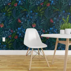 Peel & Stick Wallpaper 2FT Wide Dark Australian Floral Botanical Plants Leaves Flowers Eucalyptus Custom Removable Wallpaper by Spoonflower
