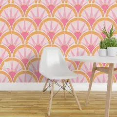 Peel & Stick Wallpaper 2FT Wide Vintage Art Deco Feminine Pastels Inspired Retro Pattern Twenties 1920S Prohibition Pink And Orange Custom Removable Wallpaper by Spoonflower