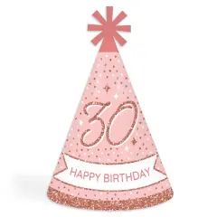 Big Dot of Happiness 30th Pink Rose Gold Birthday - Cone Happy Birthday Party Hats for Adults - Set of 8 (Standard Size)