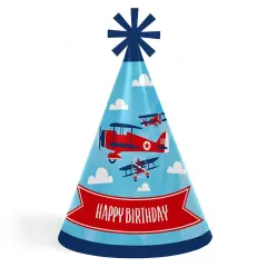 Big Dot of Happiness Taking Flight - Airplane - Cone Happy Birthday Party Hats for Kids and Adults - Set of 8 (Standard Size)