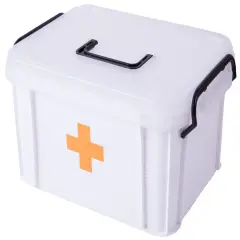 White Empty Medical Box for Home Emergency Supplies, Travel, Car, and Dorms &ndash; Compact First Aid Box with Handle, Detachable Tray and Locking Lid &ndash; Medical Organizer and First Aid Kit Storage