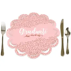 Big Dot of Happiness Rose Gold Grad - Graduation Party Round Table Decorations - Paper Chargers - Place Setting For 12