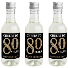 Big Dot of Happiness Adult 80th Birthday - Gold - Mini Wine & Champagne Bottle Label Stickers - Birthday Party Favor Gift for Women & Men - Set of 16