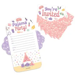 Big Dot of Happiness Pajama Slumber Party - Fill-In Cards - Girls Sleepover Birthday Party Fold and Send Invitations - Set of 8