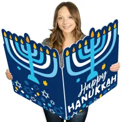 Big Dot of Happiness Hanukkah Menorah - Happy Chanukah Holiday Giant Greeting Card - Big Shaped Jumborific Card - 16.5 x 22 inches