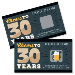 Big Dot of Happiness Cheers and Beers to 30 Years - 30th Birthday Party Game Scratch Off Cards - 22 Count