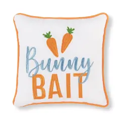 Easter "Bunny Bait" Embroidered Small/Petite Spring Themed Accent Pillow, 10" x 10"