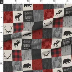 Various Fabrics by the Yard or Fat Quarter Adventure Awaits Quilt Grey Black Red Buffalo Check Plaid Moose Bear Woodland Custom Printed Fabric by Spoonflower