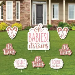 Big Dot of Happiness It's Twin Girls - Yard Sign and Outdoor Lawn Decorations - Pink and Rose Gold Twins Baby Shower Yard Signs - Set of 8