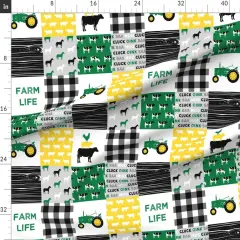 Various Fabrics by the Yard or Fat Quarter Farm Life Wholecloth Green Yellow Black Woodgrain Patchwork Horse Plaid Quilt Themed Cows Horses Custom Printed Fabric by Spoonflower
