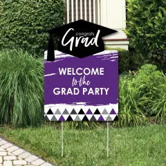 Big Dot of Happiness Purple Graduation Party Decorations - Grad Party Welcome Yard Sign