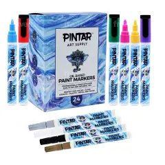 Pintar Oil Based Paint Markers - 24 Pack with 20 (5 mm Tips) & 4 (1 mm Tips)