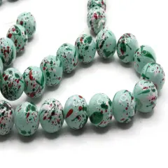 40 10mm Mint Green with Red & Pink Splatter Paint Smooth Round Glass Beads