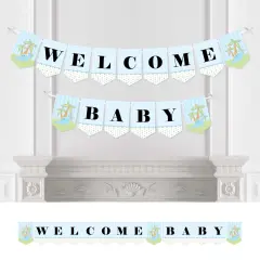 Big Dot of Happiness Baby Boy Dinosaur - Baby Shower Bunting Banner - Blue Party Decorations - Welcome Baby