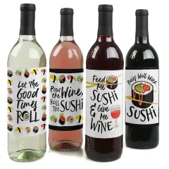 Big Dot of Happiness Let's Roll - Sushi - Japanese Party Decorations for Women and Men - Wine Bottle Label Stickers - Set of 4
