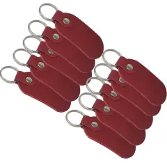 Oval Leather Keychains Kit &ndash; Full-Grain Latigo, 10-Pack, Engraving & Foil Stamping Ready, DIY Personalized Keyrings Red