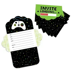 Big Dot of Happiness Game Zone - Fill-In Cards - Pixel Video Game Party or Birthday Party Fold and Send Invitations - Set of 8