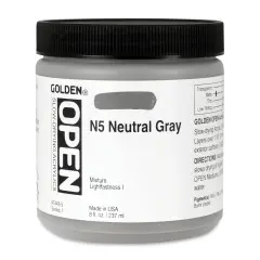 Golden Open Acrylics - Neutral Gray N5, 8 oz Jar
