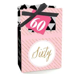 Big Dot of Happiness Chic 60th Birthday - Pink, Black and Gold - Party Favor Boxes - Set of 12