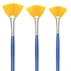Blick Scholastic Short Handle Golden Taklon Brush Set - Fan, Short Handle, Set of 3