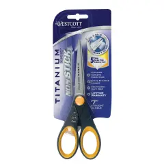 Westcott Bonded Scissors - 7", Gray/Yellow, Straight, Non-Stick Titanium