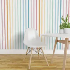 Peel & Stick Wallpaper 2FT Wide Pastel Rainbow Vertical Stripes Custom Removable Wallpaper by Spoonflower