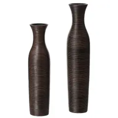 Tall Decorative Modern Ribbed Trumpet Design Brown Floor Vase - Contemporary Home Decor, Stylish Accent Piece for Living Room, Dining Room, or Entryway - Statement Vase for Flowers and Greenery