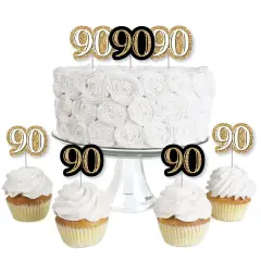Big Dot of Happiness Adult 90th Birthday - Gold - Dessert Cupcake Toppers - Birthday Party Clear Treat Picks - Set of 24
