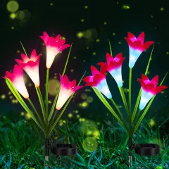 2 Pcs Solar Flowers LED Light Outdoor Garden Yard Stake Solar Flower Lights