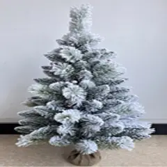 3ft Snow-Flocked Burlap Aspen Fir Tabletop Christmas Tree - Rustic Decor, Mini Pine Tree with Snow for Festive Centerpieces - Small Holiday Display and Seasonal Tabletop Decorations