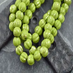 Gold Washed Opaque Avocado Green Large Hole Melon Beads -- Choose Your Size