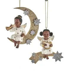 4.75" German African American Angel Ornaments &ndash; Set of 2 Assorted Christmas Decorations