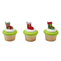 Festive Stockings Cupcake Rings, 12ct