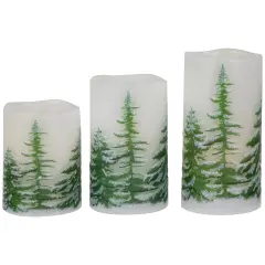 Northlight LED Flameless Frosted Pines Flickering Wax Pillar Christmas Candles - 6" - Set of 3 White
