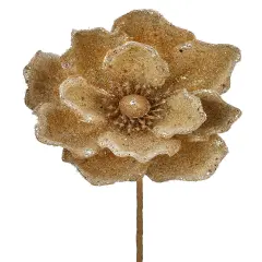 24" Gold Glitter Magnolia Flower Pick &ndash; Luxurious Christmas Floral Ornament