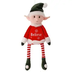 22-Inch Fabric Retro 'Believe' Sitting Elf: Charming Holiday Decoration with Vintage Appeal