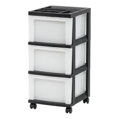 IRIS USA 3 Drawer Rolling Storage Cart with Organizer Top, Black/White