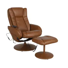 Emma and Oliver Massaging Multi-Position Plush Recliner with Side Pocket and Ottoman Brown