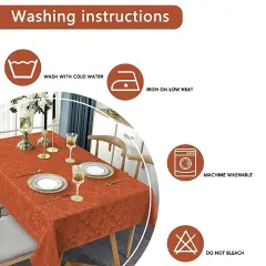 Rectangle Tablecloth - 52 x 70 Inch Rust Cream Spill Wrinkle Proof Damask Table Cloth, Fall, Harvest, Thanksgiving Tablecloths, Soft Polyester Oblong Table Cover for Kitchen Parties