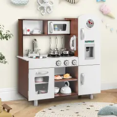 Kids Kitchen Playset With Realistic Sounds And Lights-White and Brown