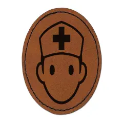 Occupation Medical Nurse Icon Round Iron-On Engraved Faux Leather Patch Applique - 2.5" Brown