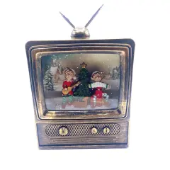 Snow Globe Elf Inside Mini Retro TV 9.5"H