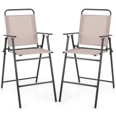 Costway Patio Folding Bar-height Chairs with Armrests Quick-drying Seat Beige Backyard