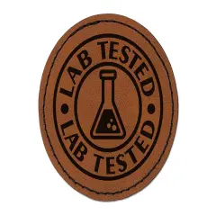 Lab Tested Science Beaker Round Iron-On Engraved Faux Leather Patch Applique - 2.5" Brown