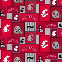 Sykel Enterprises-Washington State University Fleece Fabric-Washington State WSU Cougars College Patch Fleece Blanket Fabric-Sold by the yard
