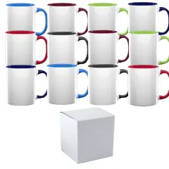 12 Pcs 15OZ El Grande MIXED Colors Inside & Handle Sublimation Mugs With Foam Support Boxes