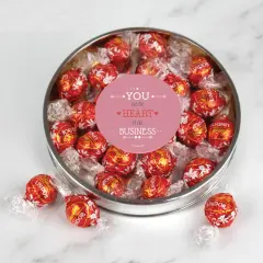 Valentine's Day Candy Gift Tin with Chocolate Lindor Truffles by Lindt Large Plastic Tin with Sticker - Business Thank You