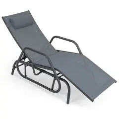 Outdoor Chaise Lounge Glider Chair with Armrests and Pillow Grey