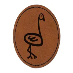 Flamingo Doodle Round Iron-On Engraved Faux Leather Patch Applique - 2.5" Brown